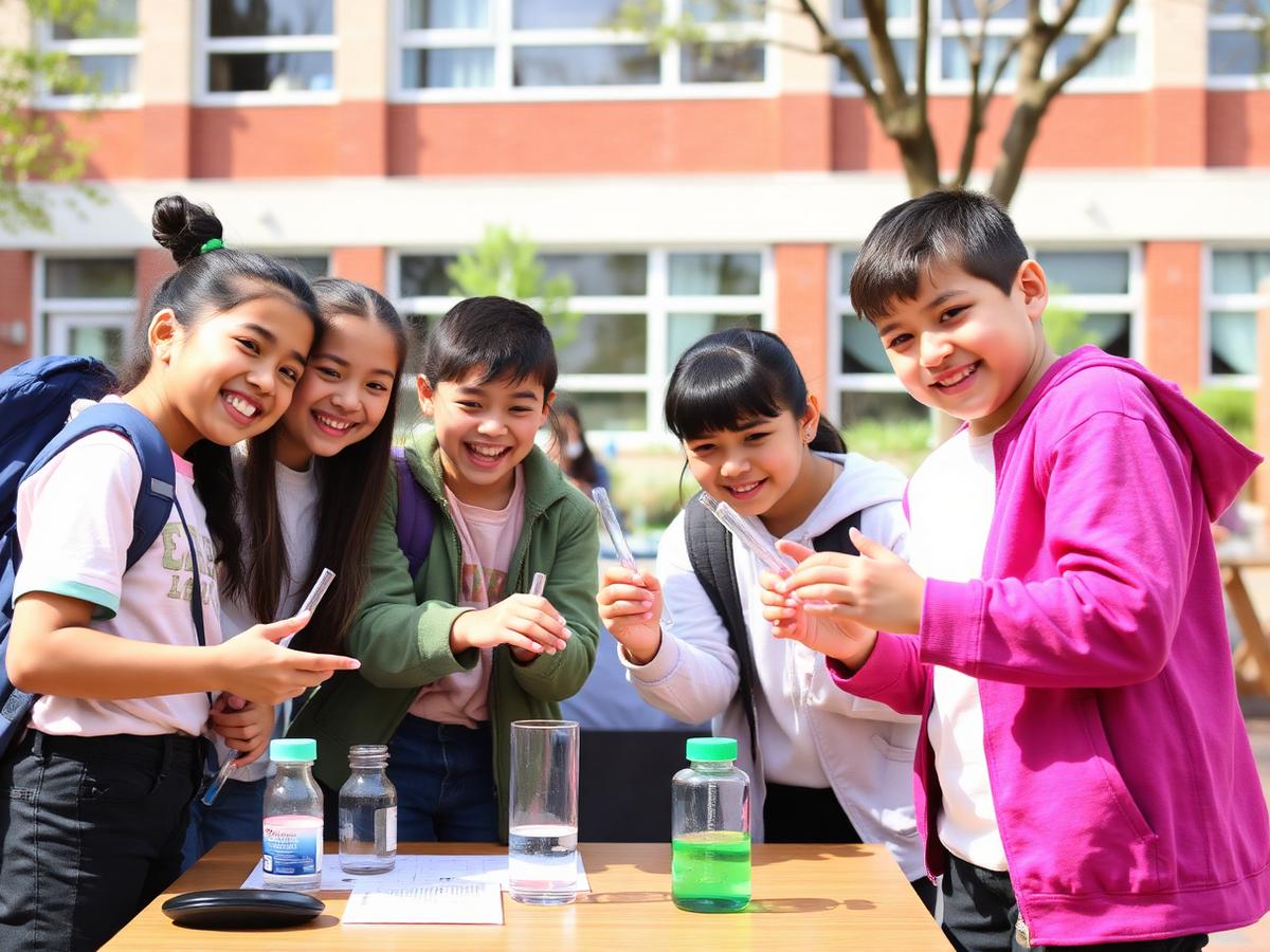 Students taking part in a science project outdoors